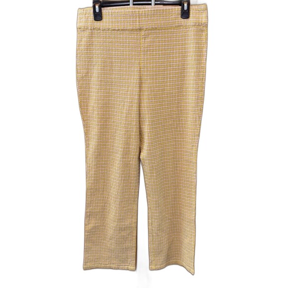 FREE PEOPLE In My Feelings Crop Boot Pants L Check Yellow Cotton Blend Pullon - Picture 10 of 11